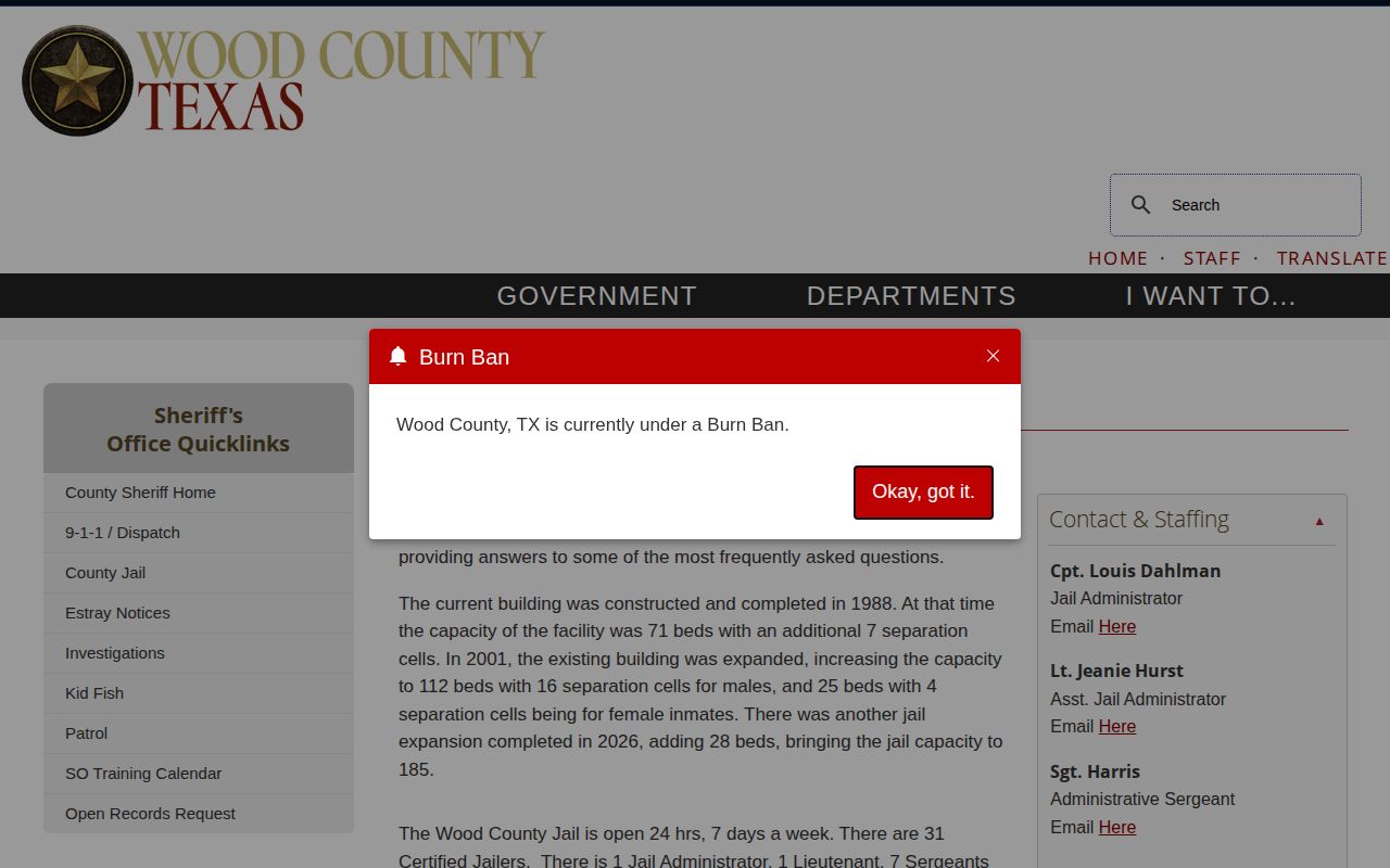 Wood County Justice Center jail search and corrections record source
