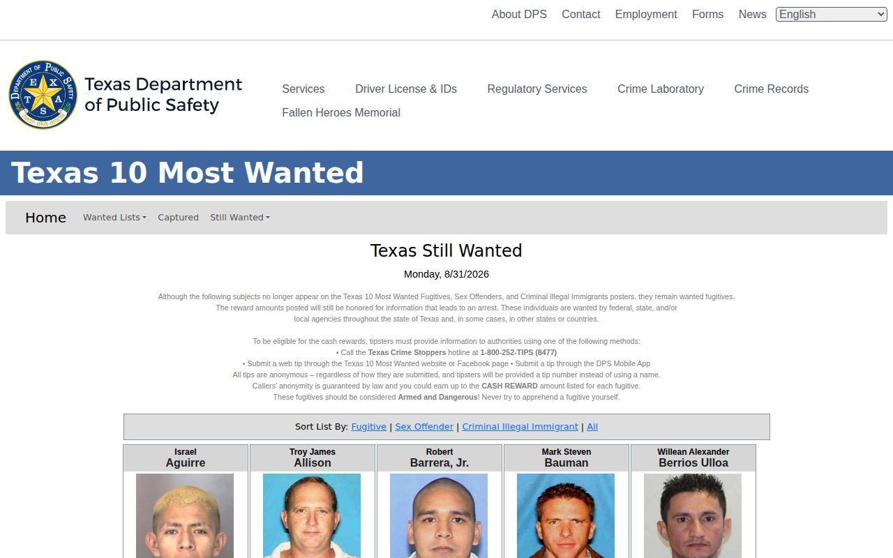 Texas DPS statewide wanted source relevant to Wood County warrant checks